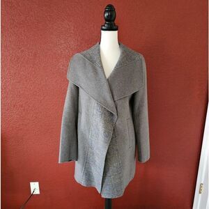 Gray Plaid Wool Blend Coat